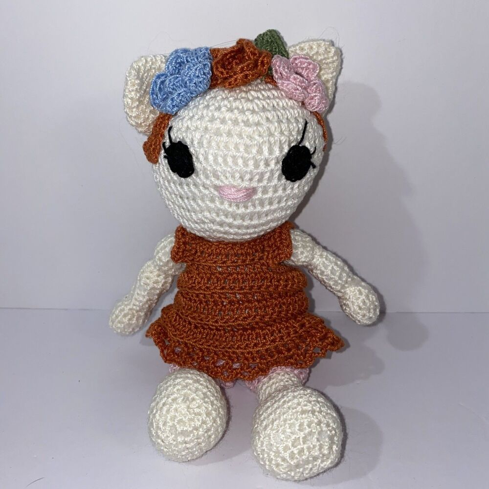 Crochet Cat Amigurumi Toy Stuffed Animal 7” Plush Kitty Lovey Handmade Gift Kids